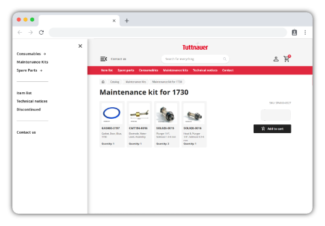 Customer service and online shop for parts and consumables