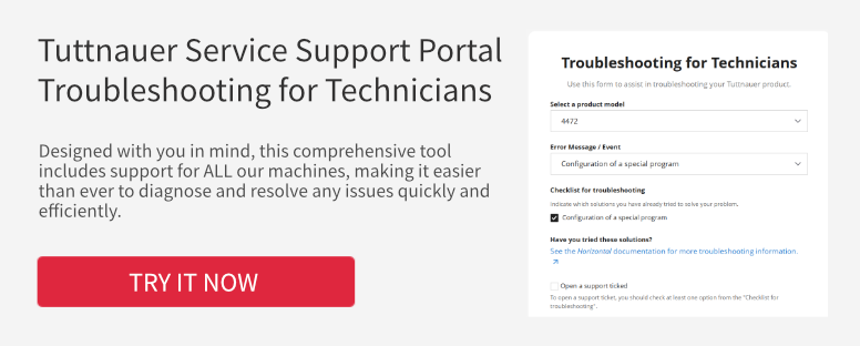 Service and support portal for technical troubleshooting of Tuttnauer sterilizers