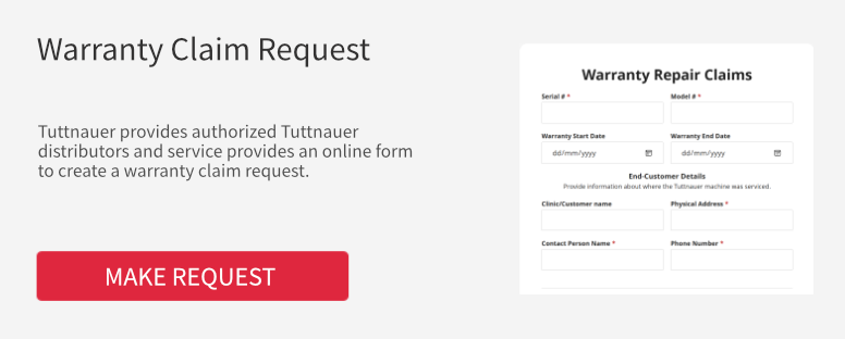 Warranty claim request form for Tuttnauer machines