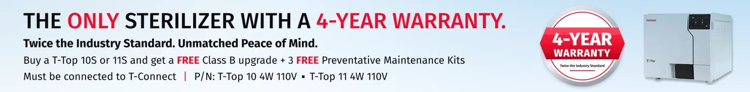 4 Year warranty on the T-Top Autoclave