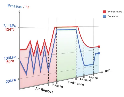 In this graph you can see the pre-vacuum air removal pulses (in pink) achieved by the built-in vacuum pump