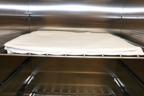 Linens in warming cabinet