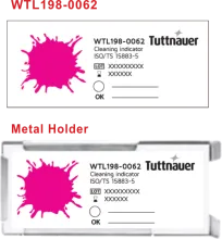 Cleaning efficiency chemical indicator and holder